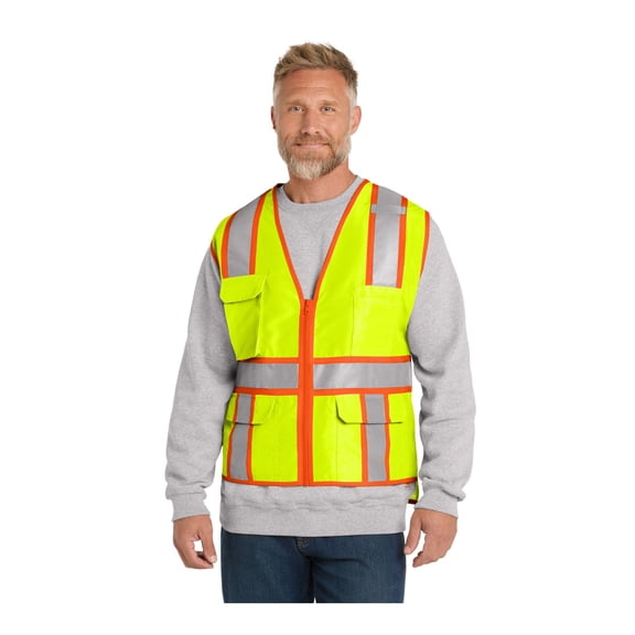 CornerStone Unisex ANSI 107 Class 2 Surveyor Zippered Two-Tone Vest | Reflective Safety Gear for Men & Women, High Visibility Zip Up Outerwear for Construction, Roadside & Utility Work