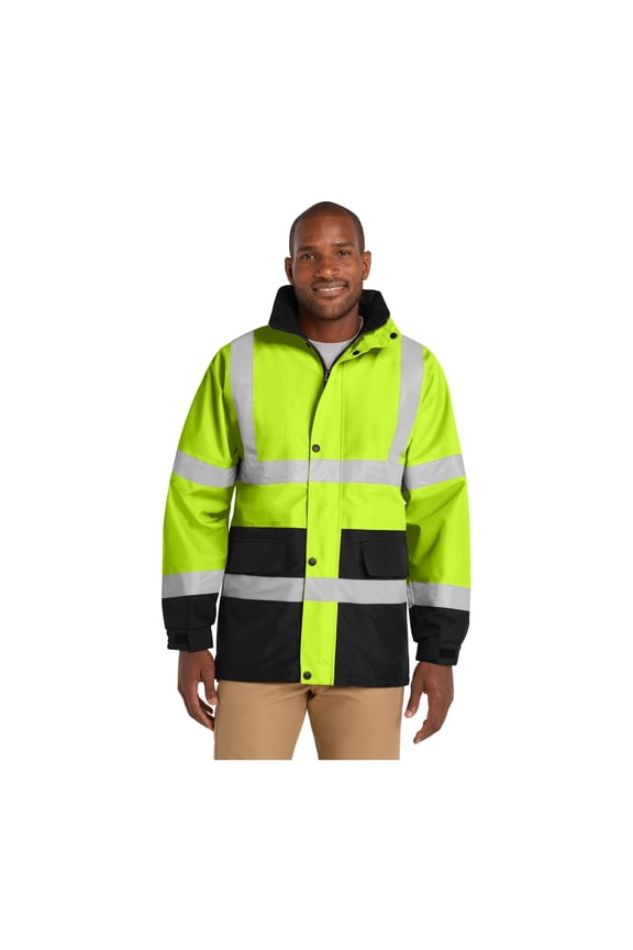 Unisex ANSI 107 Class 3 Waterproof Parka | Reflective Rain Jacket for Men & Women, Adjustable Waist, Hidden Hood