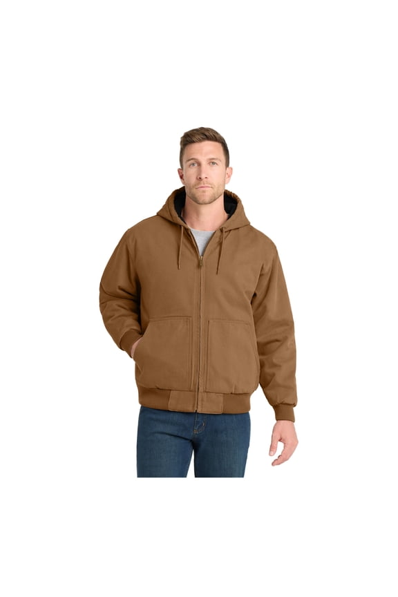 Unisex Washed Duck Cloth Insulated Hooded Work Jacket | Warm Casual Work Hoodie for Men & Women, Adjustable Hood