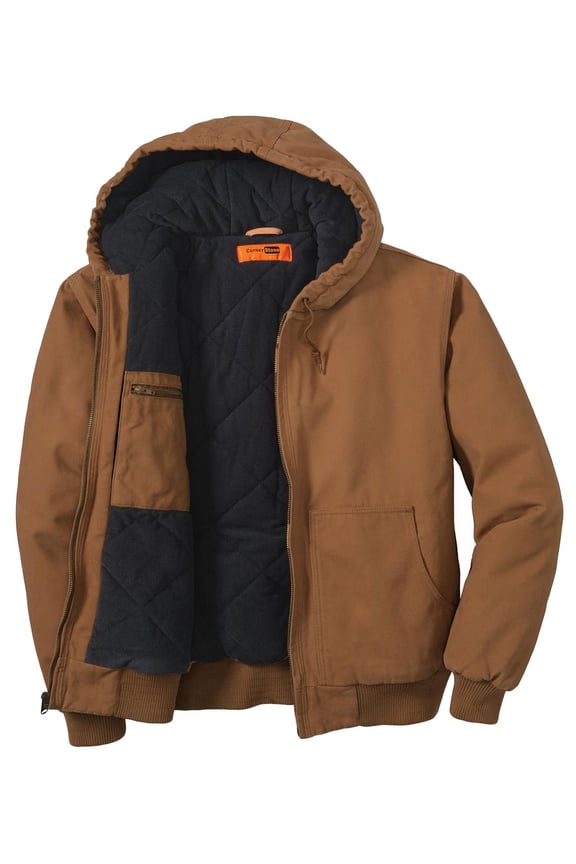 Mens Washed Duck Cloth Insulated Hooded Work Jacket, 6XL, Duck Brown