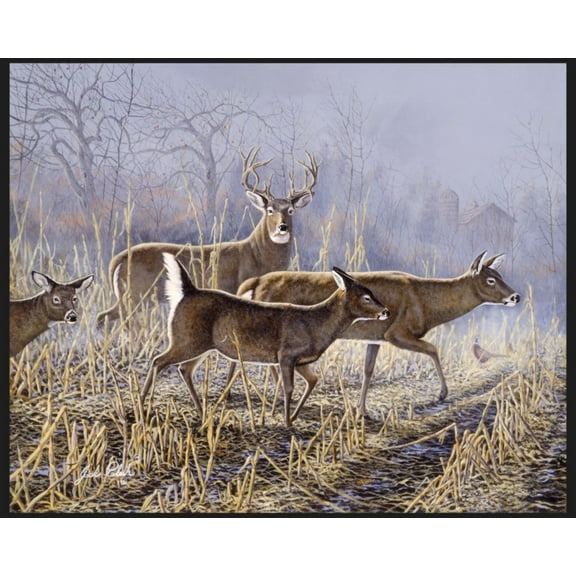 Cornfield Crossing Deer 45" Wide Cotton Panel Fabric