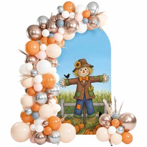 Cornfield Pumpkins Fall Arch Backdrop Cover 6Ft, Wedding Arch Covers Stretchy Backdrop, Sky Blue Thanksgiving Fitted 2 Sided Arched Photo Background for Birthday Party Decorations