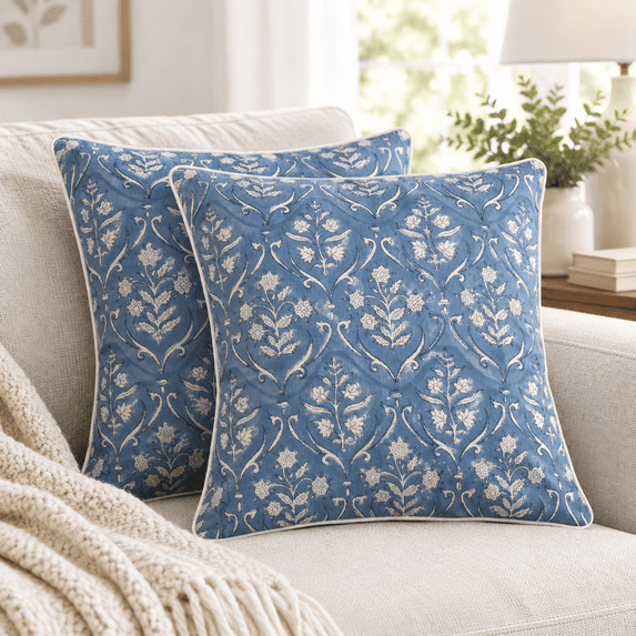 Cornflower Blue Block Printtonow Cover 18x18 Inch Set Of 2 - Walmart.com