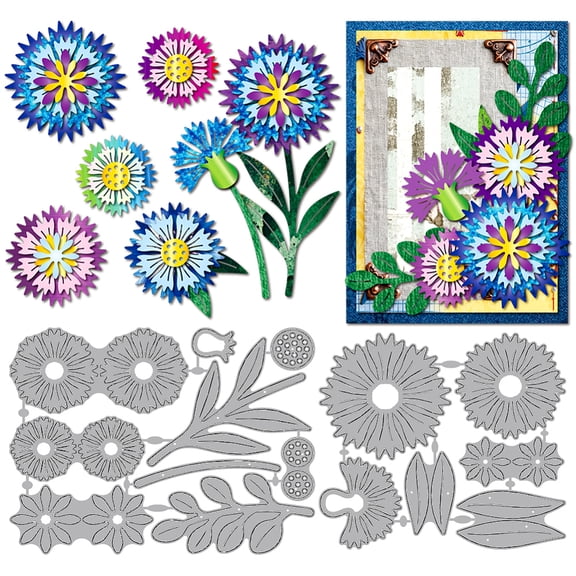 Cornflower Metal Cutting Dies Layered Flowers Die Cuts Stencils Flower Buds Leaves Embossing Template Dies