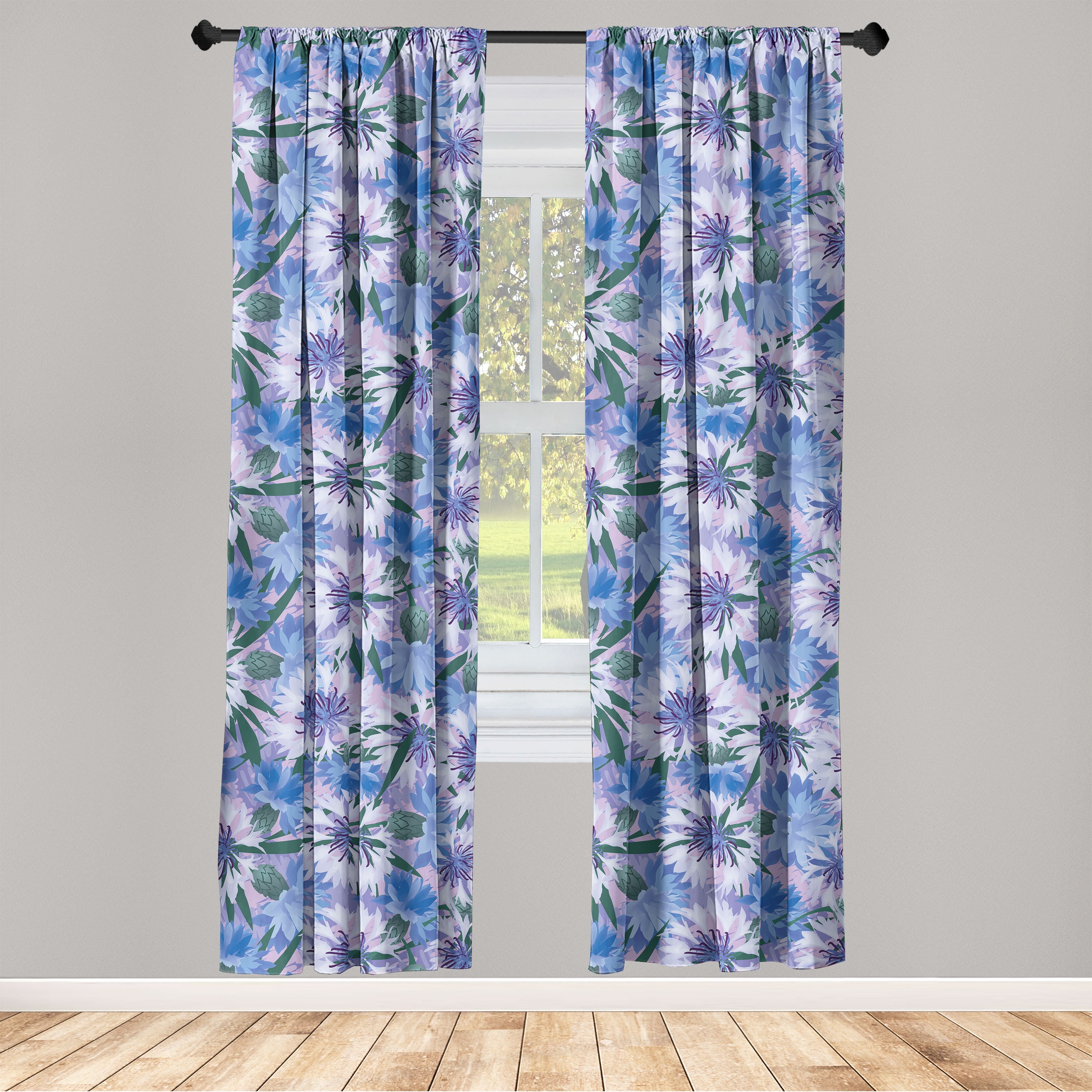 Cornflower Window Curtains, Modern Forest Scene Illustration of