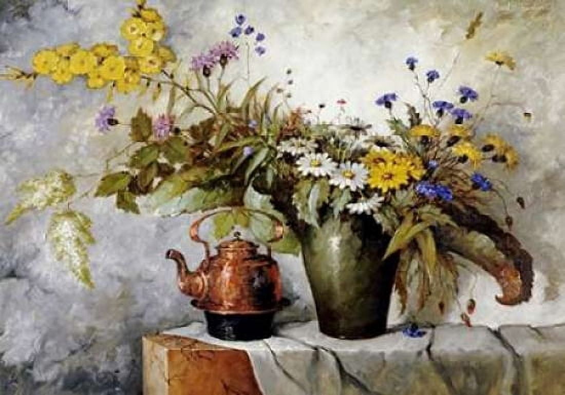 Cornflowers Daisies and Other Flowers In a Vase Canvas Art - Carl H Fischer (20 x 28)