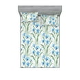 thumbnail image 1 of Cornflowers Fitted Sheet & Pillow Sham Set, Spring Feels Simple Floral Boho with Leaves on Marble Look Backdrop, Decorative Printed 3 Piece Bedding Decor, Full, Azure Blue Jade Green, by Ambesonne, 1 of 2