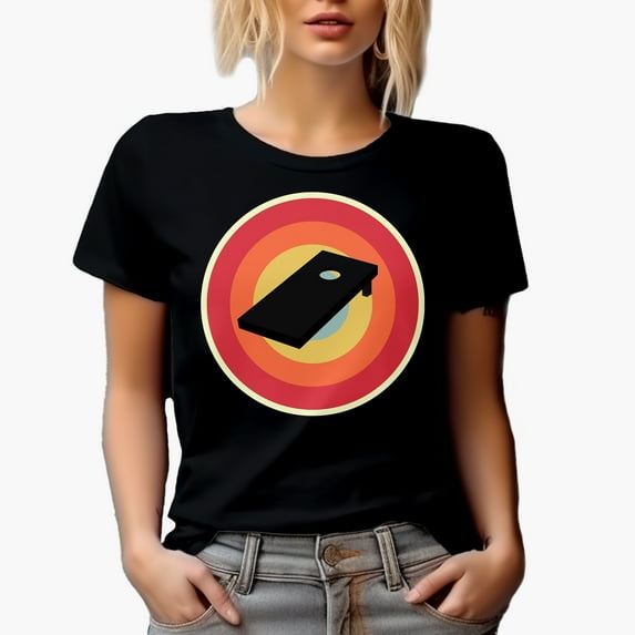 Cornhole Board Design, Bean Bag Toss Lawn Game Player Themed Gifts, Black T-Shirt, 2XL