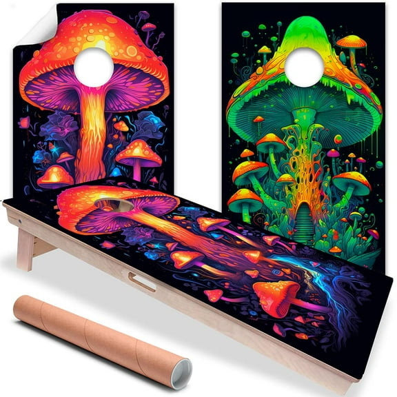 Cornhole Board Wrap and Decal for Board Set of 2 Skins Professional Vinyl Cover Vibrant Mycologist Mushroom Art Cornhole Wraps Stickers Cornhole Skins Cornhole Wraps for Boards