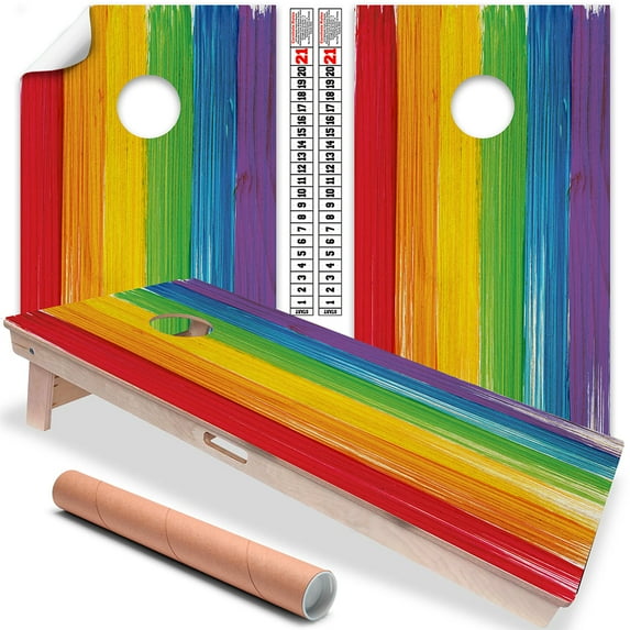 Lone Star Art Cornhole Board Wraps Beanbag Toss Game Sets, Set of 2, Rainbow Stripes Art