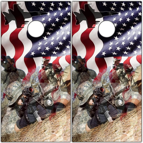 Cornhole Board Wraps and Decals Cornhole Wraps for Boards Set of 2 Corn Hole Decal, Skins Professional Vinyl Cornhole Decal for Boards Covers Sticker Cornhole Vinyl Wraps (American Flag Military)
