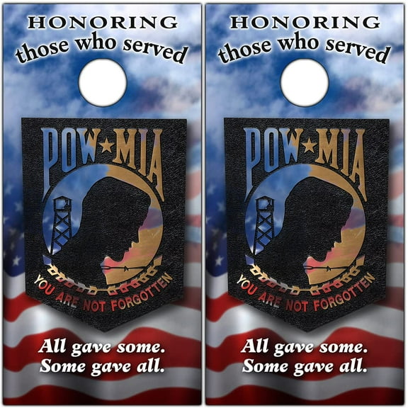 Cornhole Board Wraps and Decals Cornhole Wraps for Boards Set of 2 Corn Hole Decal, Skins Professional Vinyl Cornhole Decal for Boards Covers Sticker Cornhole Vinyl Wraps (POW MIA American Flag)