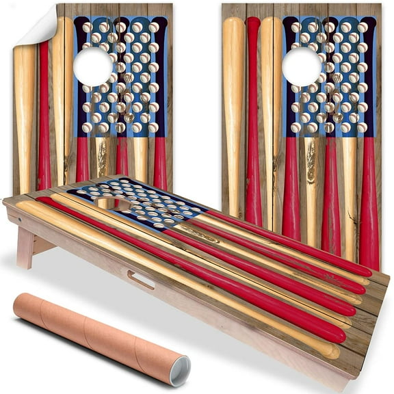 Cornhole Board Wraps and Decals for Boards Set of 2 Skins Professional Vinyl Covers Sticker - American Flag USA Baseball Tailgating Cornhole Wraps Stickers Cornhole Skins Cornhole Wraps for Boards