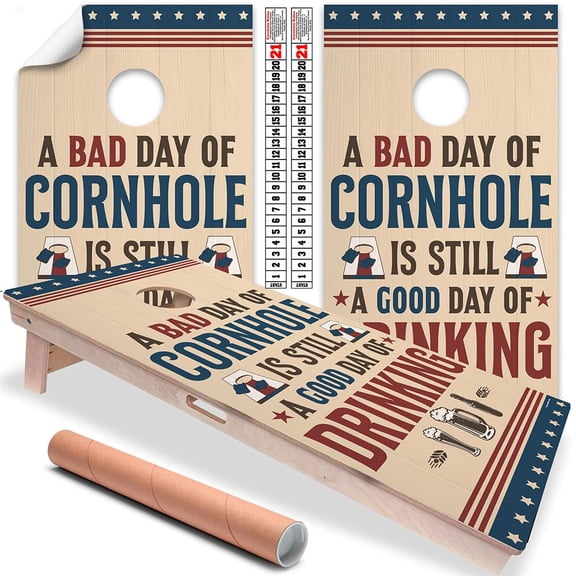Cornhole Board Wraps and Decals for Boards Set of 2 Skins Professional Vinyl Covers Sticker a Bad Day of Cornhole is Still a Good Day of Drinking Cornhole Wraps Cornhole Skins Wraps for Boards