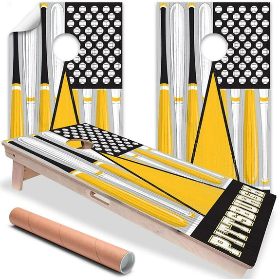 Cornhole Board Wraps and Decals for Boards Set of 2 Skins Professional Vinyl Covers Sticker - Baseball Tailgating Cornhole Wraps Stickers Cornhole Skins Cornhole Wraps for Boards (Pittsburgh)