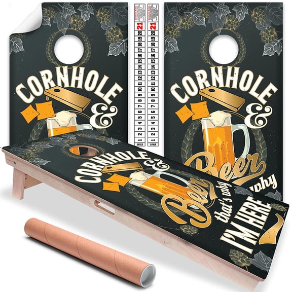 Cornhole Board Wraps and Decals for Boards Set of 2 Skins Professional Vinyl Covers Sticker Beer That's Why I'm Here Bar and Pub Cornhole Wraps Stickers Cornhole Skins Cornhole Wraps for Boards