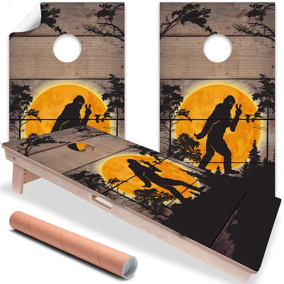 Cornhole Board Wraps and Decals for Boards Set of 2 Skins Professional Vinyl Covers Sticker - Big Foot in the Woods Football Tailgating Cornhole Decal for Boards Covers Sticker Cornhole Vinyl Wraps