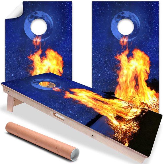 Cornhole Board Wraps and Decals for Boards Set of 2 Skins Professional Vinyl Covers Sticker - Campfire by the Lake Cabin Lakehouse Cornhole Decal for Boards Covers Sticker Cornhole Vinyl Wraps