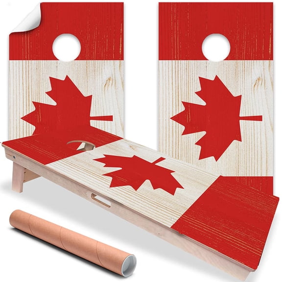 Cornhole Board Wraps and Decals for Boards Set of 2 Skins Professional Vinyl Covers Sticker - Canadian Flag Wooden Style Art Cornhole Wraps Stickers Cornhole Skins Cornhole Wraps for Boards