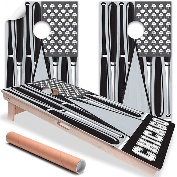 Cornhole Board Wraps and Decals for Boards Set of 2 Skins Professional Vinyl Covers Sticker - Chicago Black and Grey Baseball Tailgating Cornhole Wraps Stickers Cornhole Skins Wraps for Boards