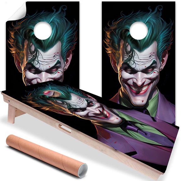Cornhole Board Wraps and Decals for Boards Set of 2 Skins Professional Vinyl Covers Sticker - Cool Evil Clown Cartoon Halloween Cornhole Decal for Boards Covers Sticker Cornhole Vinyl Wraps