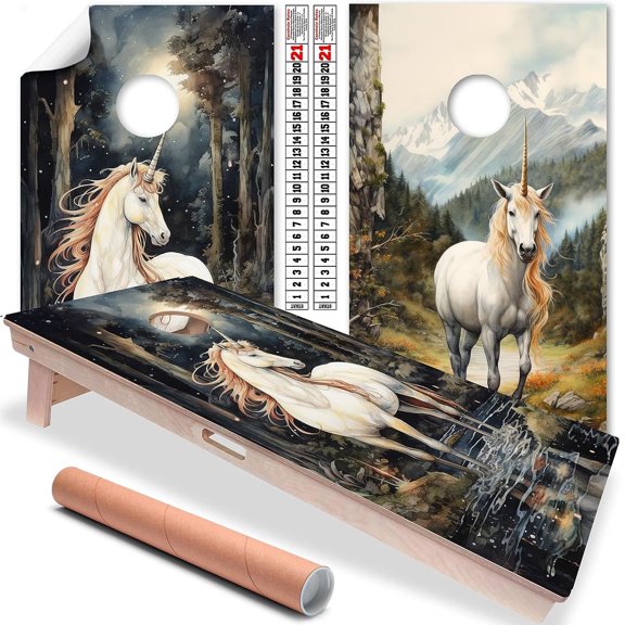 Cornhole Board Wraps and Decals for Boards Set of 2 Skins Professional Vinyl Covers Sticker - Fantasy Unicorn Legendary Creature Cornhole Decal for Boards Covers Sticker Cornhole Vinyl Wraps