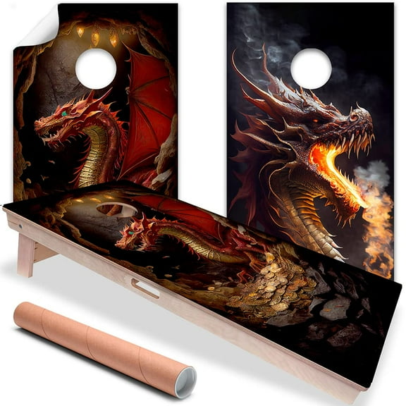Cornhole Board Wraps and Decals for Boards Set of 2 Skins Professional Vinyl Covers Sticker - Fierce Fantasy Dragons Cornhole Decal for Boards Covers Sticker Cornhole Vinyl Wraps