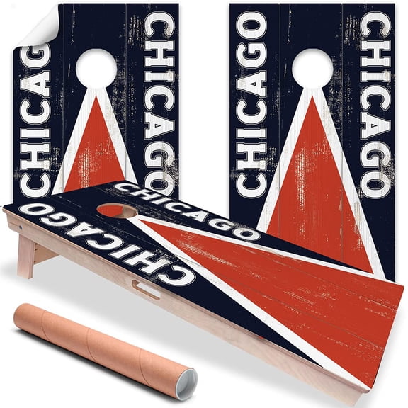 Cornhole Board Wraps and Decals for Boards Set of 2 Skins Professional Vinyl Covers Sticker - Football Tailgating Cornhole Wraps Stickers Cornhole Skins Cornhole Wraps for Boards (Chicago)