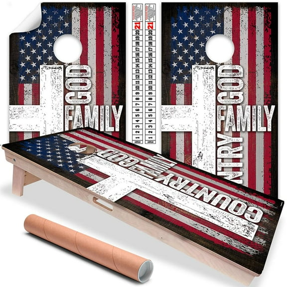 Cornhole Board Wraps and Decals for Boards Set of 2 Skins Professional Vinyl Covers Sticker God Family Country Rustic Style American Flag Cornhole Wraps Cornhole Skins Wraps for Boards