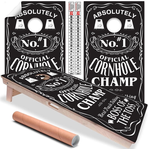 Cornhole Board Wraps and Decals for Boards Set of 2 Skins Professional Vinyl Covers Sticker Jack Label Absolutely Number 1 Champ Cornhole Wraps Stickers Cornhole Skins Cornhole Wraps for Boards