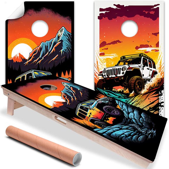 Cornhole Board Wraps and Decals for Boards Set of 2 Skins Professional Vinyl Covers Sticker Jeep Adventure Outdoor Camping Life Art Cornhole Wraps Stickers Cornhole Skins Cornhole Wraps for Boards