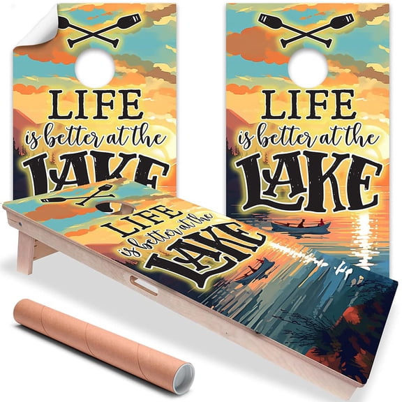 Cornhole Board Wraps and Decals for Boards Set of 2 Skins Professional Vinyl Covers Sticker Life is Better at the Lake Fishing Themed Design Cornhole Wrap Sticker Cornhole Skin Cornhole Wrap for Board