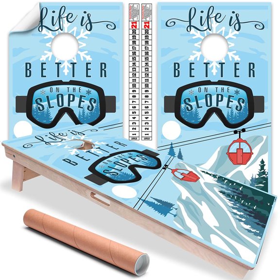 Cornhole Board Wraps and Decals for Boards Set of 2 Skins Professional Vinyl Covers Sticker Life is Better on the Slopes Ski Lodge Cornhole Wraps Cornhole Skins Wraps for Boards