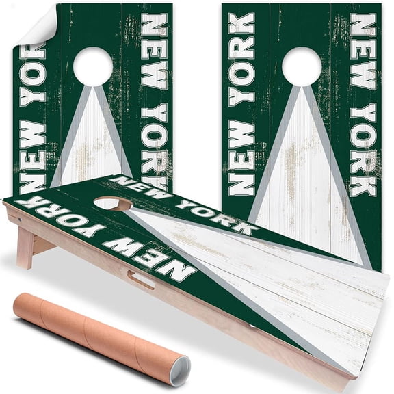 Cornhole Board Wraps and Decals for Boards Set of 2 Skins Professional Vinyl Covers Sticker - New York Football Tailgating Cornhole Wraps Stickers Green Cornhole Skins Cornhole Wraps for Boards