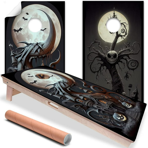 Cornhole Board Wraps and Decals for Boards Set of 2 Skins Professional Vinyl Covers Sticker Nightmare Before Christmas Art Halloween Cornhole Wraps Stickers Cornhole Skins Cornhole Wraps for Boards