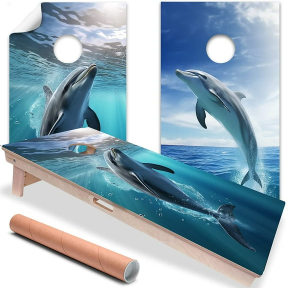 Cornhole Board Wraps and Decals for Boards Set of 2 Skins Professional Vinyl Covers Sticker Ocean Dolphins Beach House Cornhole Wraps Stickers Cornhole Skins Cornhole Wraps for Boards