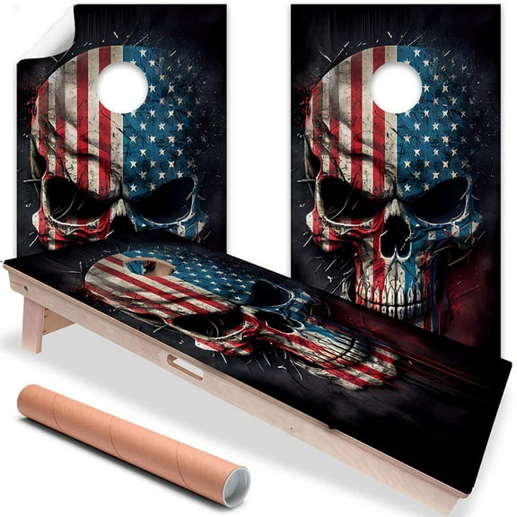 Lone Star Art Texas Cornhole Board Wraps Patriotic Skull American Flag Art Beanbag Toss Game Sets, Set of 2 Vinyl Covers