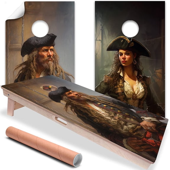 Cornhole Board Wraps and Decals for Boards Set of 2 Skins Professional Vinyl Covers Sticker - Pirates Painting Art Cornhole Decal for Boards Covers Sticker Cornhole Vinyl Wraps