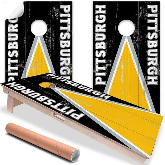 Cornhole Board Wraps and Decals for Boards Set of 2 Skins Professional Vinyl Covers Sticker - Pittsburgh Football Tailgating Cornhole Wraps Stickers Cornhole Skins Cornhole Wraps for Boards