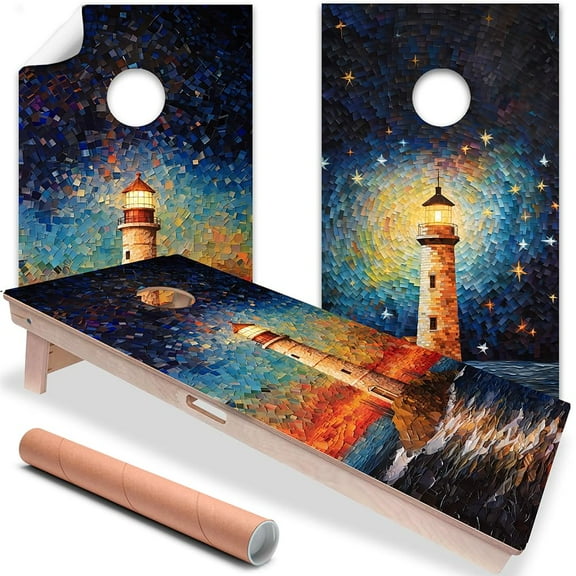 Cornhole Board Wraps and Decals for Boards Set of 2 Skins Professional Vinyl Covers Sticker Post It Style Lighthouses Art Cornhole Wraps Stickers Cornhole Skins Cornhole Wraps for Boards