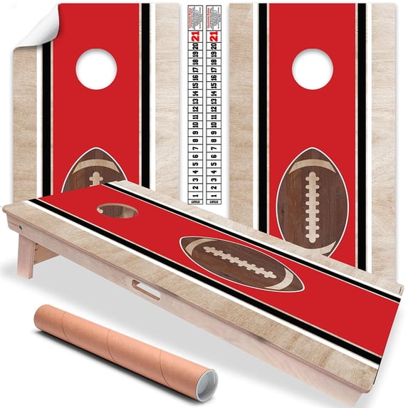 Cornhole Board Wraps and Decals for Boards Set of 2 Skins Professional Vinyl Covers Sticker - Red and Black Lubbock, Texas Football Tailgating Cornhole Wraps Stickers Cornhole Skins Cornhole Wraps