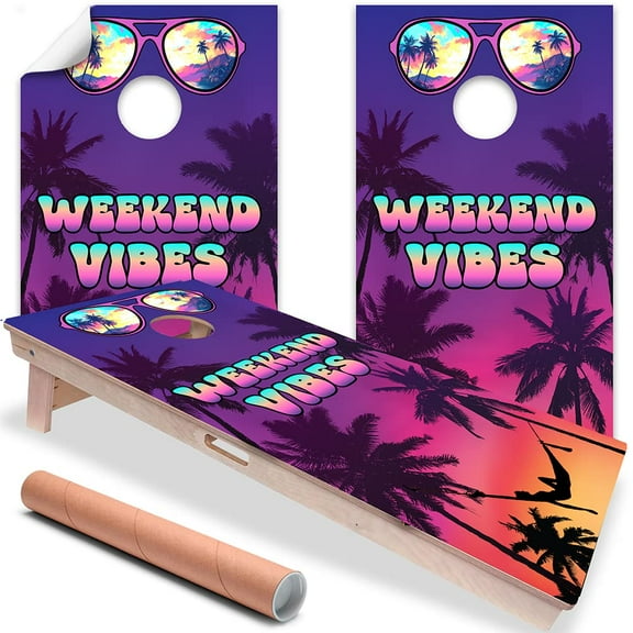 Cornhole Board Wraps and Decals for Boards Set of 2 Skins Professional Vinyl Covers Sticker Tropical Sunset Palms on Beach Cornhole Wraps Stickers Cornhole Skins Cornhole Wraps for Boards