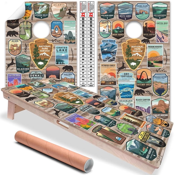 Cornhole Board Wraps and Decals for Boards Set of 2 Skins Professional Vinyl Covers Sticker U.S. National Parks Logos Wooden Style Cornhole Wraps Stickers Cornhole Skins Cornhole Wraps for Boards