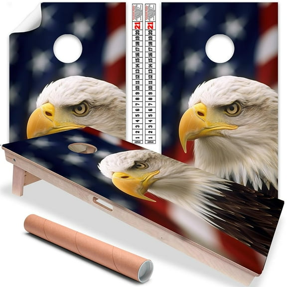 Cornhole Board Wraps and Decals for Boards Set of 2 Skins Professional Vinyl Covers Sticker USA American Bald Eagle Flag Art Cornhole Wraps Stickers Cornhole Skins Cornhole Wraps for Boards