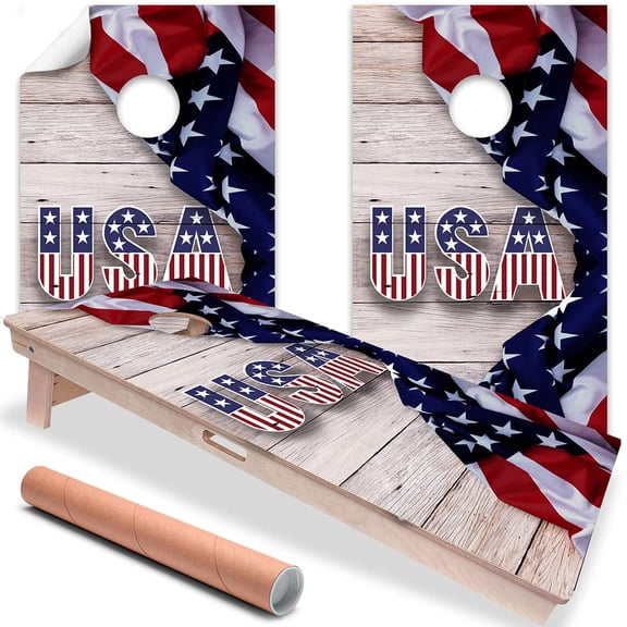Cornhole Board Wraps and Decals for Boards Set of 2 Skins Professional Vinyl Covers Sticker USA American Flag Art Cornhole Wraps Stickers Cornhole Skins Cornhole Wraps for Boards