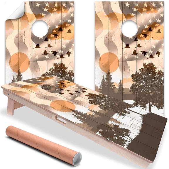 Cornhole Board Wraps and Decals for Boards Set of 2 Skins Professional Vinyl Covers Sticker USA American Flag Ducks Flying Art Cornhole Wraps Stickers Cornhole Skins Cornhole Wraps for Boards