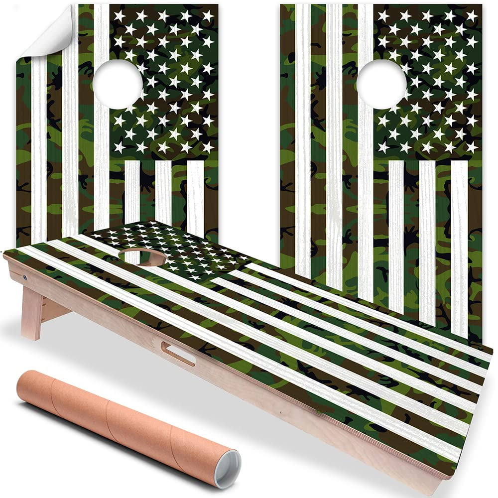 Cornhole Board Wraps Decals - Set Of 2 Vinyl Skins For Bean Bag Toss Game (Deer & American Flag Design)
