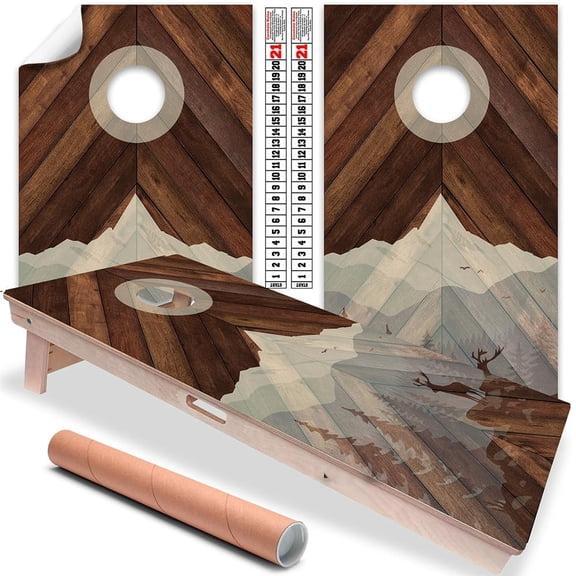 Cornhole Board Wraps and Decals for Boards Set of 2 Skins Professional Vinyl Covers Sticker Wood Mountains Great Cabin Cornhole Wraps Cornhole Skins Wraps for Boards