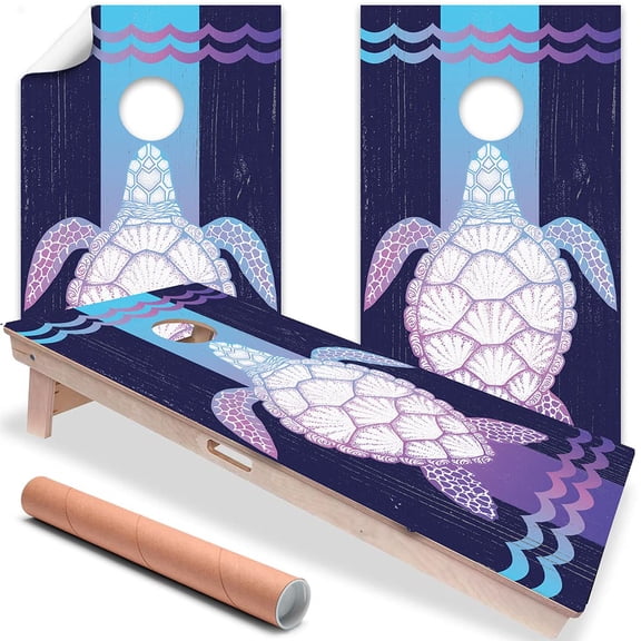 Cornhole Board Wraps and Decals for Boards Set of 2 Skins Vinyl Covers Sticker - Sea Turtle Art Wooden Style Finish Cornhole Decal for Boards Covers Sticker Cornhole Vinyl Wraps