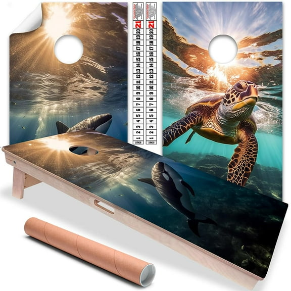 Cornhole Board Wraps and Decals for Boards Set of 2 Skins Vinyl Covers Sticker - Sea Turtle and Orca Sea World Beach Cornhole Decal for Boards Covers Sticker Cornhole Vinyl Wraps